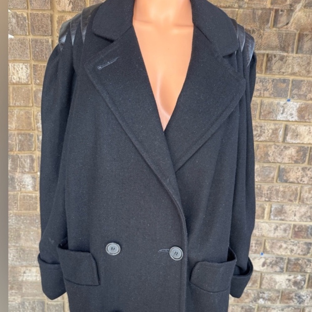 Vintage Billycoat Black Wool Peacoat Leather Shoulder Military Goth L